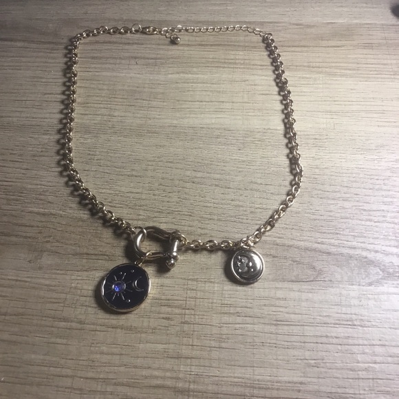 Gold and Blue Rhinestone Star Crescent Toggle Moon Pendant Necklace Bracelet Set - Picture 9 of 10